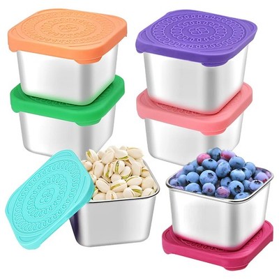 6Pack 6oz Stainless Steel Snack Containers for Kids, Easy Open Leak Proof Met...