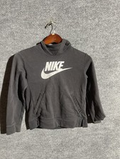 Nike Hoodie Youth Medium Black Fleece Pullover Swoosh Logo Graphic Sweatshirt