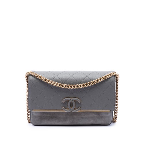 Chanel Small CC Stitched Caviar and Suede Lady Coco Flap Crossbody Bag Gray