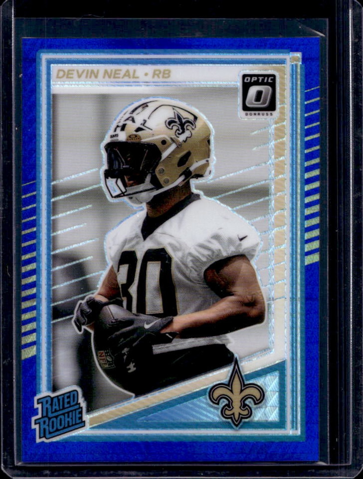 2025 Panini Donruss Optic Devin Neal Rated Rookie Blue Hyper Prizm #282 Saints