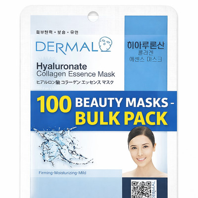 Hyaluronate Collagen Face Mask Sheet Hydrating Moisturizing - 100 bulk pk DERMAL