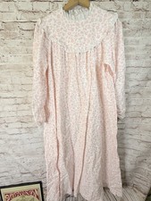 Vintage Lanz of Salzburg Cotton Flannel Long Nightgown Pink Floral Cottagecore S