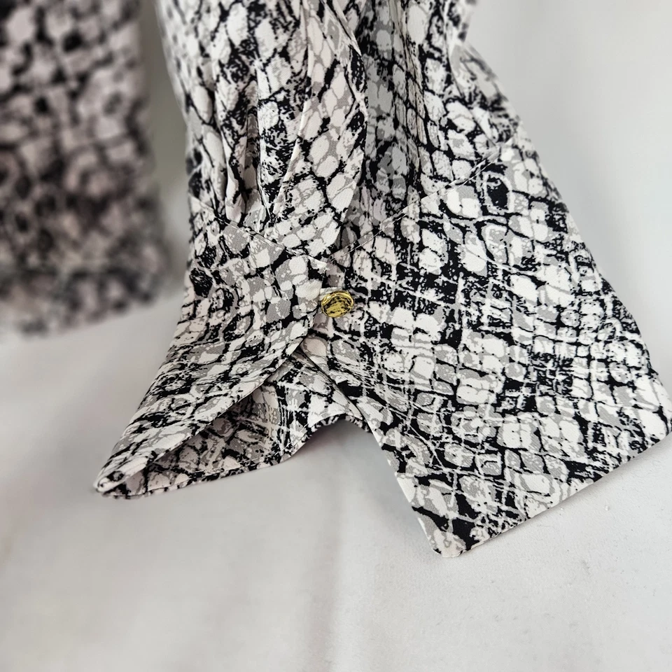 Calvin Klein Blouse Top Size L Long Sleeve Black White Snakeskin Print Shirt - Image 3 of 4