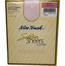 Vintage Sears NICE TOUCH Silken Sheer w/ LYCRA Pantyhose SEASHELL PINK Sz Petite