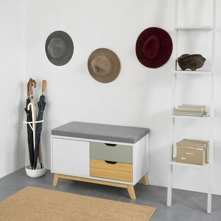 B-waren Schuhbank mit 2 Schubladen & 1 Tür Truhenbank Sitzbank FSR92-W-bwaren - Bild 2 von 4