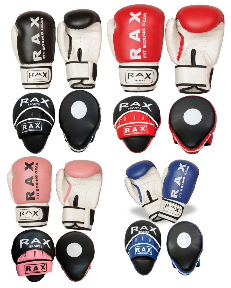 R A X Boxen gebogene Fokus-Pads mit Boxhandschuhen Haken und Jab Punch Bag Kick MMA RAX