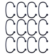 12 PCS Black C-Shaped Shower Hooks Rustproof Metal For Curtains Kitchen