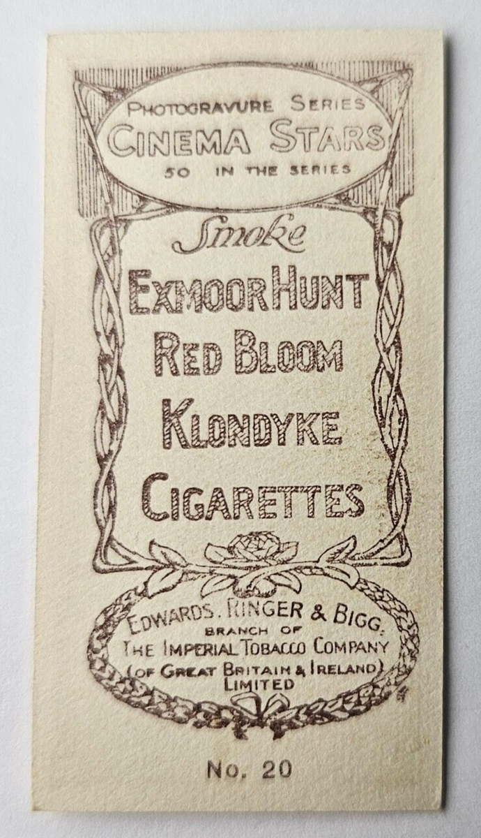 20 cigarettes ireland 1923 Ringer's Cigarettes Series of 50 #20 William Russell