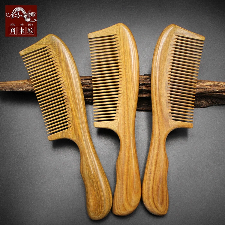 Peine de madera natural peine de dientes finos sandalia verde peine de madera peine de masaje para el cabello Foto 4 de 4