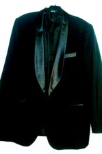 Mens TUXEDO Jacket and Pants Formal BLACK adjustable waist 36-38 EXC COND