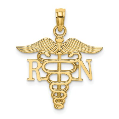 14k 14kt Yellow Gold RN Caduceus Charm PENDANT 16.2 mm X 19.58 mm