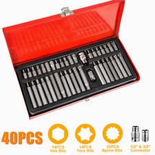 Allen Key Torx Hex Star Spline Socket Bit Set Car Repair Tool 1/2 3/8 Meatl Case