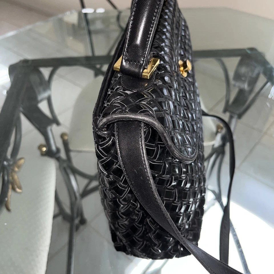 Bally Handbag Black Patent Weave Kelly VERY Rare from the Sixties Shld Strap - Image 3 of 4