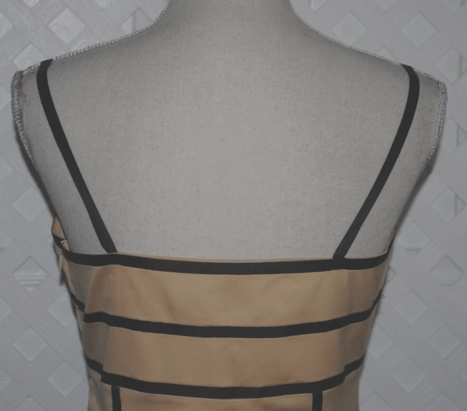 FENDI - Vestido para mujer M elástico beige dorado con ribete negro y correas de espagueti Foto 4 de 4