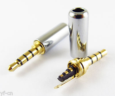 500pcs Gold 3.5mm 1/8'' TRRS 4 Pole Male Plug A/V Solder Connector w/Silver Case