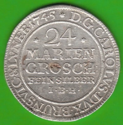 Münze Silber Braunschweig-Wolfenbüttel 24 Mariengroschen 1745 in vz nswleipzig - Bild 1 von 3