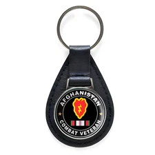 Afghanistan Combat Veteran Black Leather Keychain Silver Keyring Military Gift