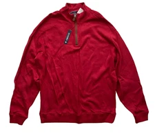 Daniel Cremieux Sweater Red Gray 1/4 Zip Cotton Elbow Patch Reversible Nwt 2XLT