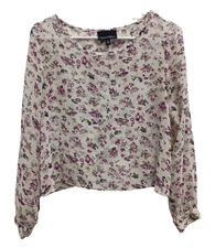 Cynthia Rowley Womens Top Size Small Ivory Purple Floral Chiffon Tulip Back