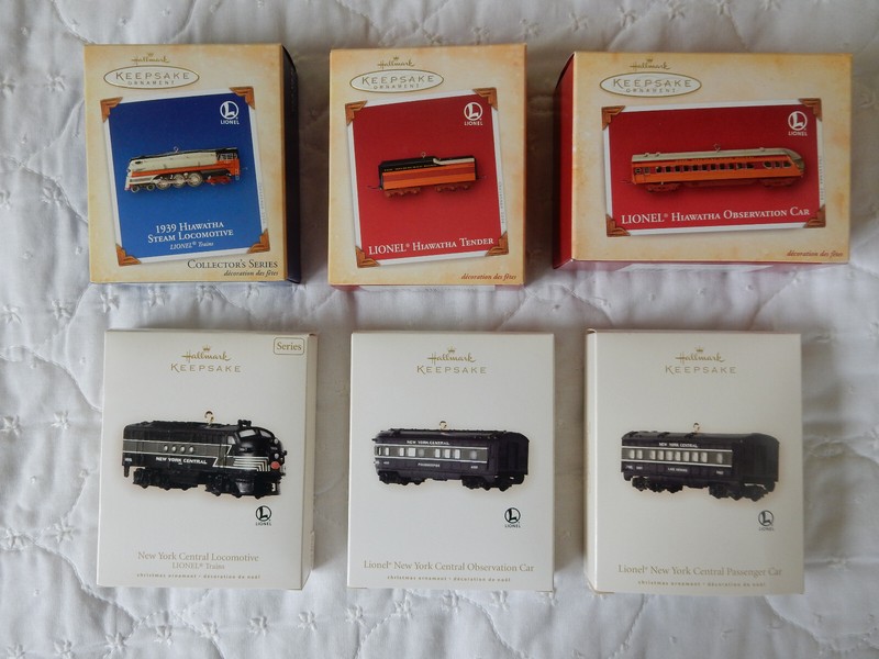 Lionel Ornaments 1939 Hiawatha & New York Central Lot of 6 w/ Price Tags MIB.