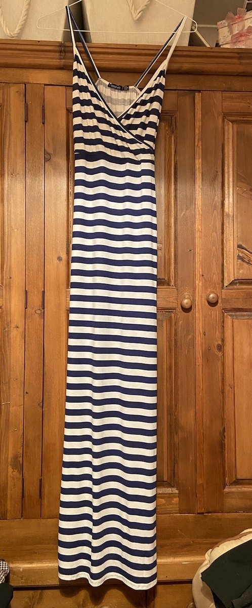 Boohoo Stripy Maxi Dress Side Sleep White/blue Size 8 New | eBay UK