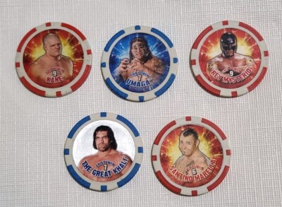 2009 Topps WWE Wrestling Power Chipz Poker Chips Lot Of 5