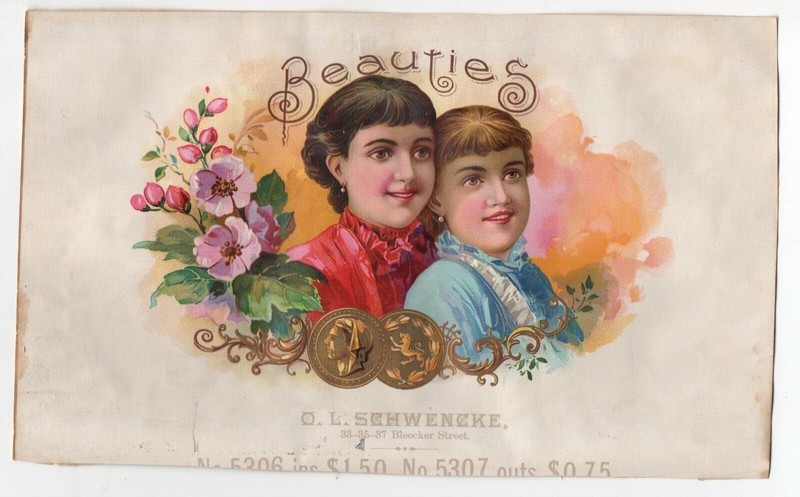  Beautiful 1890s Schwencke NY Sample Inner Cigar Label " Beauties "