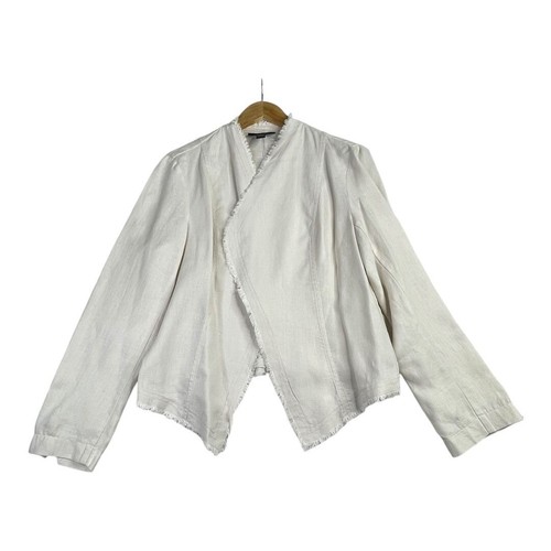 INC International Concepts 100% Linen Open Jacket size Large Cream