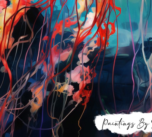 Vivid Jellyfish Dance, Oil Painting Print 5"x7" on Matte Paper - Picture 6 of 6