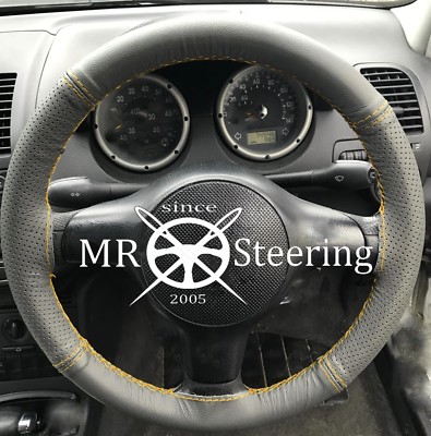 FÜR CITROEN C1 05-13 GRAU ZWEIFARBIG LEDERLENKRADBEZUG GELBE NÄHTE