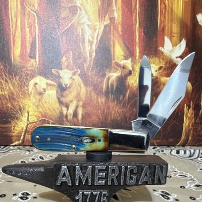 Case XX Custom Hand Fired Caribbean Blue Bone Sawcut Jig Barlow