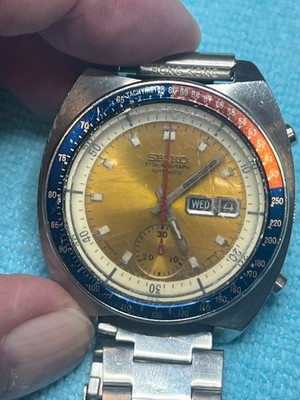Seiko Watch  Pogue Yellow Dial 6139-6002 Pepsi Bezel Automatic Vintage 1970s