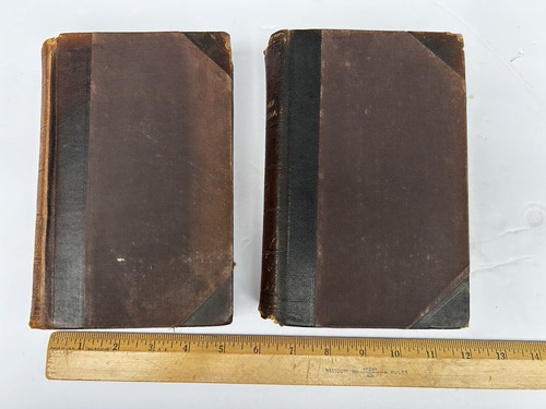 2X Old Leather Spine Books: Display DECOR VINTAGE ANTIQUE  Primitive 1890 &1892
