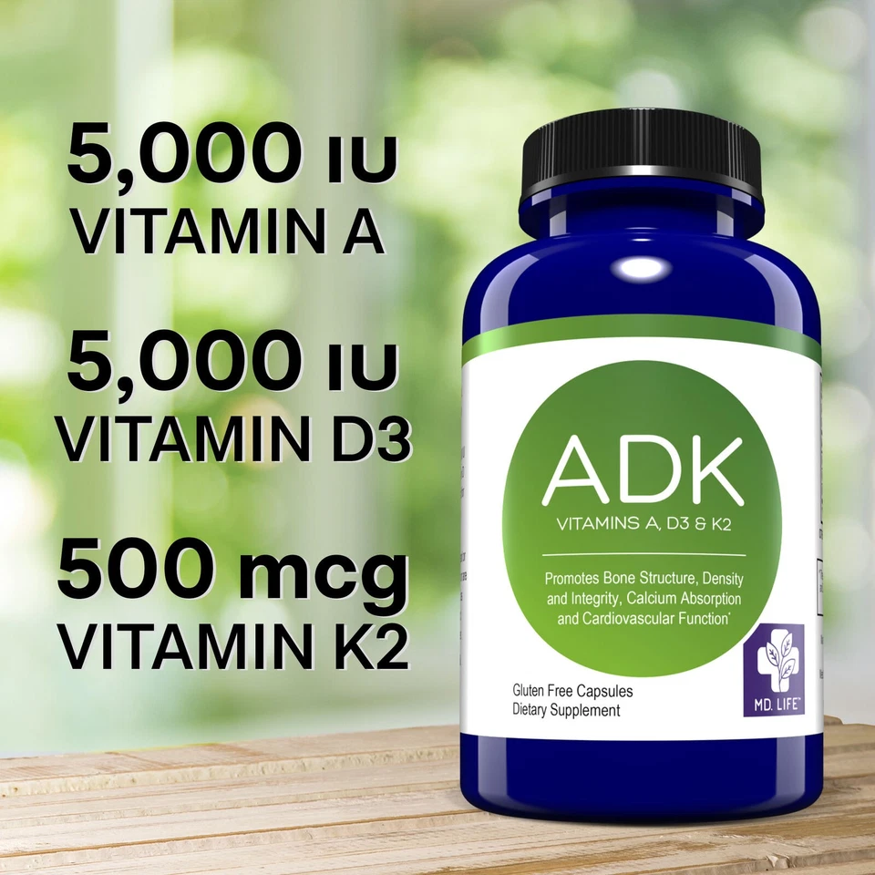Vitamina MD.LIFE ADK - D3 K2 y A - Apoyo para la salud ósea y cardíaca - 60 quilates Foto 4 de 4