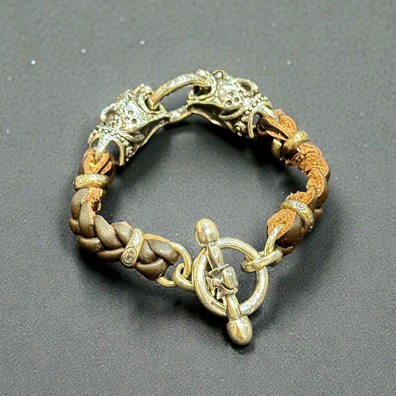 Silver 925 Panther Leather Bracelet 22cm Men's Jewelry From Japan thumbnail 3