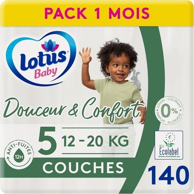 Lotus Baby Windeln Douceur Naturelle  Größe 5 (12-20 kg), 1 Monat, 140 Windeln