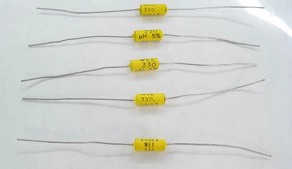 Lote de 6 condensadores de película axial vintage excedente Nytronics Essex WEE 330 UH 5% Foto 3 de 4