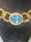 Vtg Christian Dior 90s Aqua Blue Oval Crystal Chunky Gold Choker Necklace  — photo 4