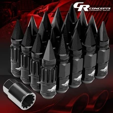 J2 M12X1.25 7075 ALUMINUM 20MM OD/80MM 16PC SPIKY CAP LUG NUT+4X LOCK+KEY BLACK