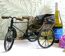 Really Fabulous Edwardian Dolls Tricycle With Moving Parts & Wicker & Cloth Hood