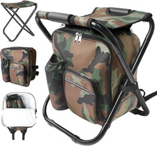 Folding Stool Backpack Cooler, Camping Fishing Chair for Beach, Travel Camo  33