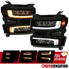 Fit 2019-2021 Silverado 1500 Smoke Black LED Headlights Sequential Animation