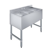 38 in. x 19 in. Three Compartment Underbar Sink with 10 in. x 14 in. Bowls. NSF