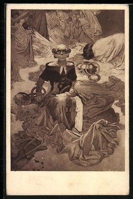 Künstler-AK Alphonse Mucha: Slovanska Epopeje, Milic z Kromerize, Gefesselte Fr 