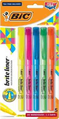 Brite Liner Highlighters, Chisel Tip, 5-Count Pack of Highlighters Assorted Colo