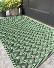 Door Mat Outside Entrance with Drainage, Rubber Heavy Duty Dirt Trapper Water...