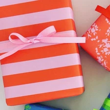 Orange and Pink Cafe Stripe Wrapping Paper, Cute Holiday Christmas Gift Wrap