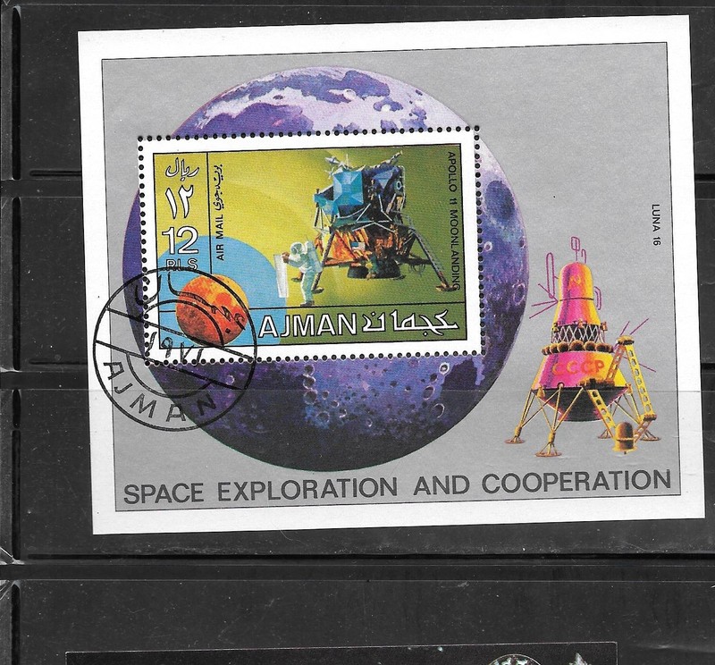 AJMAN 1971 SPACE EXPLORATION CTO USED OLD SOUVENIR SHEET STAMP