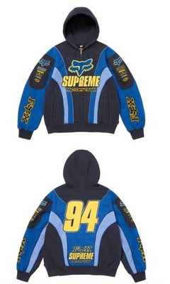 Supreme Fox Racing Zip Up Hooded Sweatshirt Navy Blue FW25 LARGE