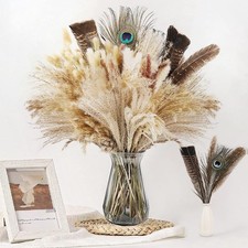Bpole 2-in-1 Pampas Grass Decor - 100pcs Dried Pampas Grass with Natural Feat...